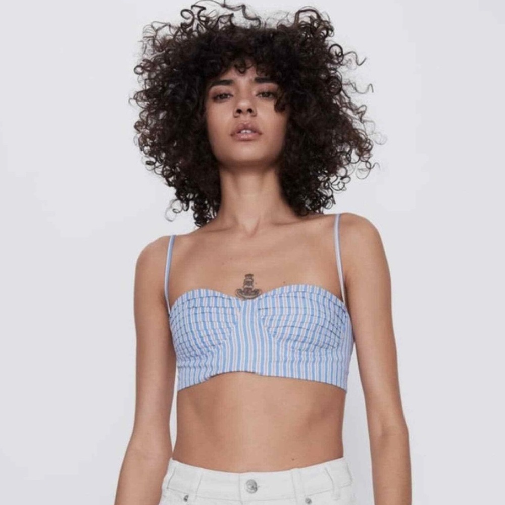 Zara Blue & White Striped Poplin Top
